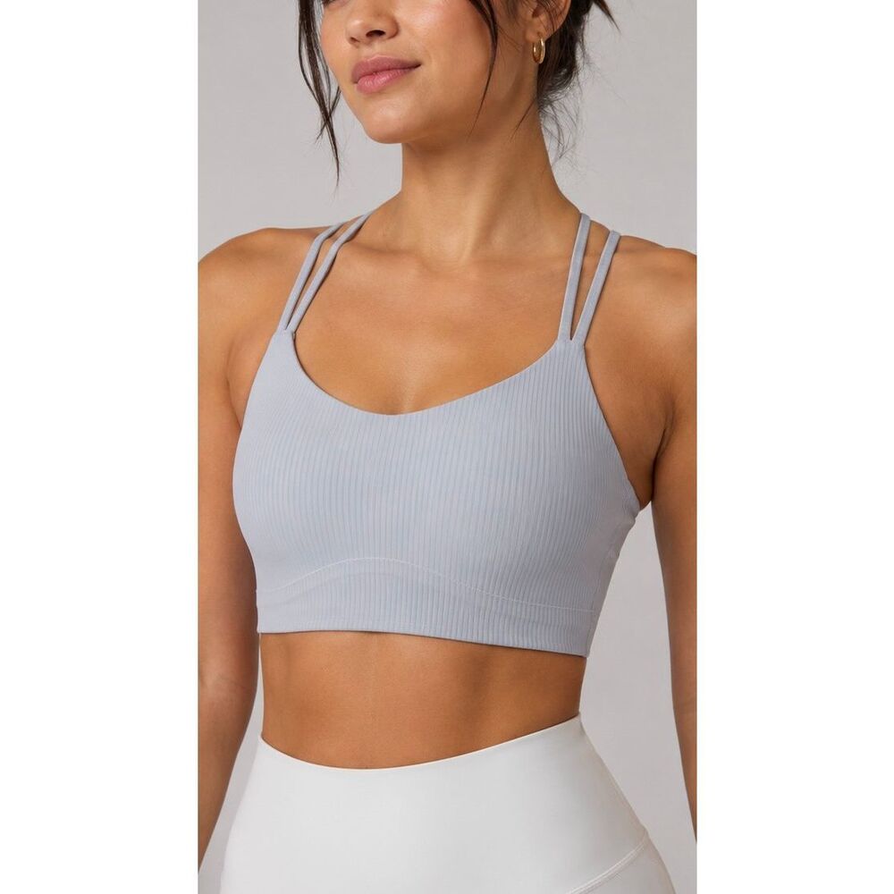 Lululemon Like a Cloud Ribbed Longline Bra Blue Gray Est Size 8